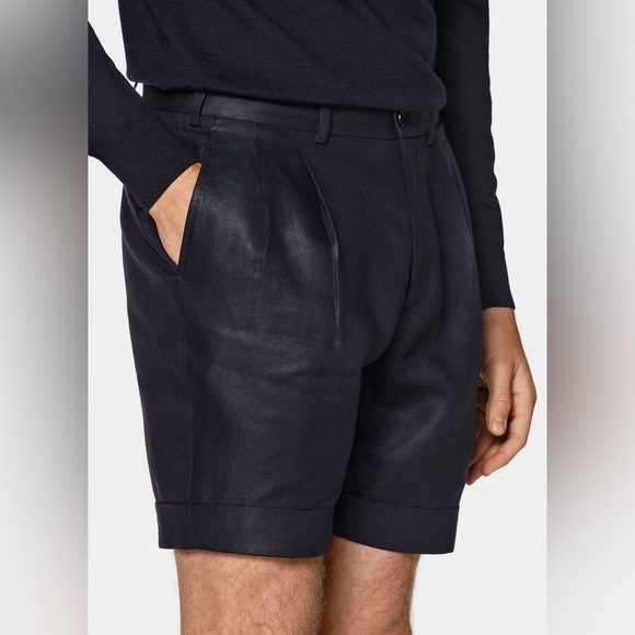 SUIT SUPPLY NAVY BOSA LINEN SHORTS - Picture 6 of 12